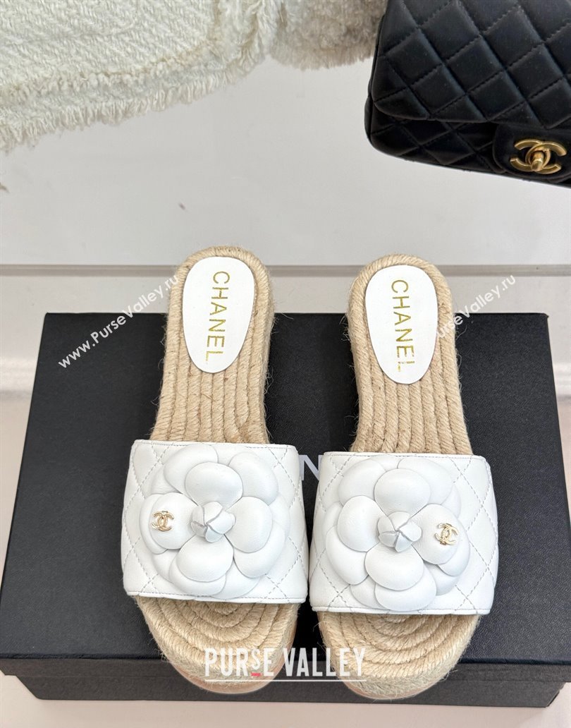 Chanel Calfskin Platform Slides Sandal 4cm with Camellia White 2025 CH041608 (MD-250416062)