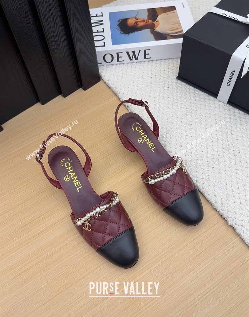 Chanel Lambskin Slingback Pumps with Chain and Pearls Burgundy 2025 CH041618 (MD-250416121)