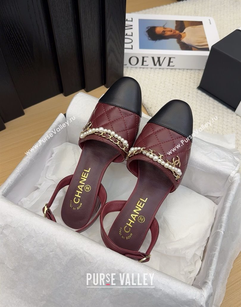 Chanel Lambskin Slingback Pumps with Chain and Pearls Burgundy 2025 CH041618 (MD-250416121)