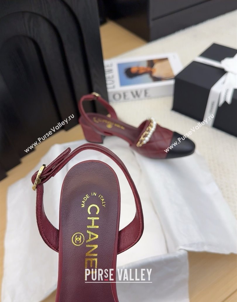 Chanel Lambskin Slingback Pumps with Chain and Pearls Burgundy 2025 CH041618 (MD-250416121)