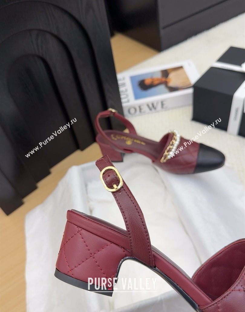 Chanel Lambskin Slingback Pumps with Chain and Pearls Burgundy 2025 CH041618 (MD-250416121)