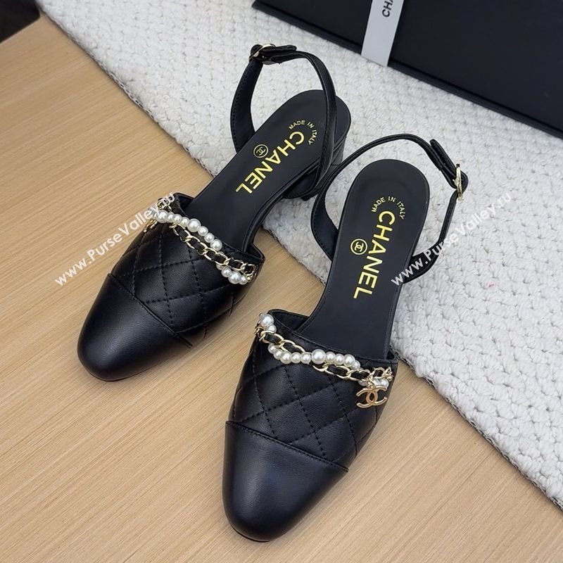 Chanel Lambskin Slingback Pumps with Chain and Pearls Black 2025 CH041618 (MD-250416122)