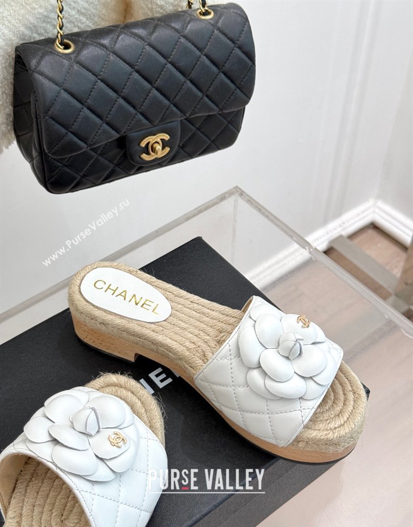 Chanel Calfskin Platform Slides Sandal 4cm with Camellia White 2025 CH041608 (MD-250416062)