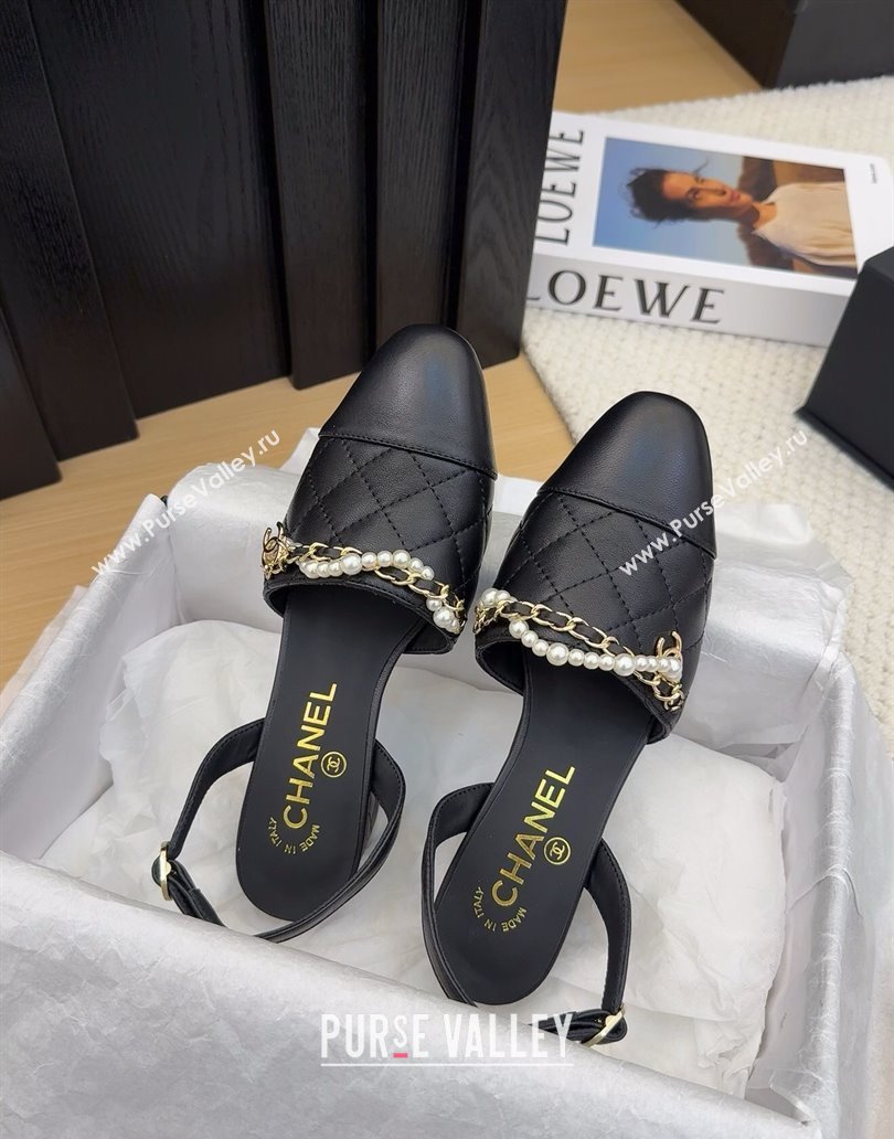 Chanel Lambskin Slingback Pumps with Chain and Pearls Black 2025 CH041618 (MD-250416122)