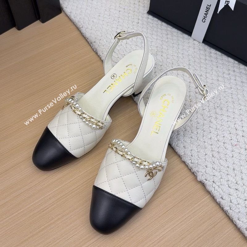 Chanel Lambskin Slingback Pumps with Chain and Pearls White 2025 CH041618 (MD-250416123)