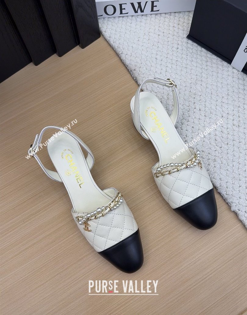 Chanel Lambskin Slingback Pumps with Chain and Pearls White 2025 CH041618 (MD-250416123)