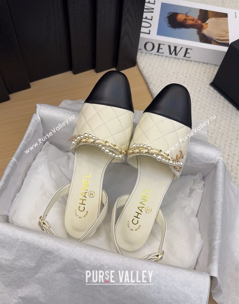 Chanel Lambskin Slingback Pumps with Chain and Pearls White 2025 CH041618 (MD-250416123)