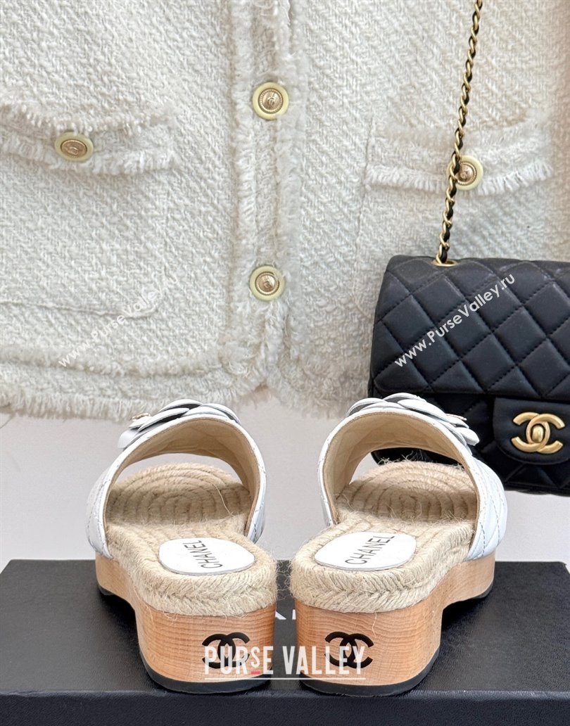 Chanel Calfskin Platform Slides Sandal 4cm with Camellia White 2025 CH041608 (MD-250416062)