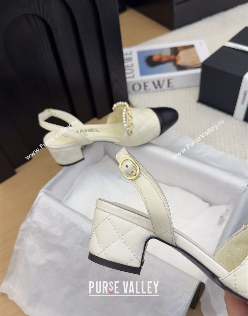 Chanel Lambskin Slingback Pumps with Chain and Pearls White 2025 CH041618 (MD-250416123)