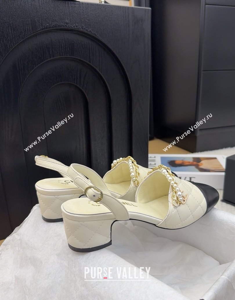 Chanel Lambskin Slingback Pumps with Chain and Pearls White 2025 CH041618 (MD-250416123)