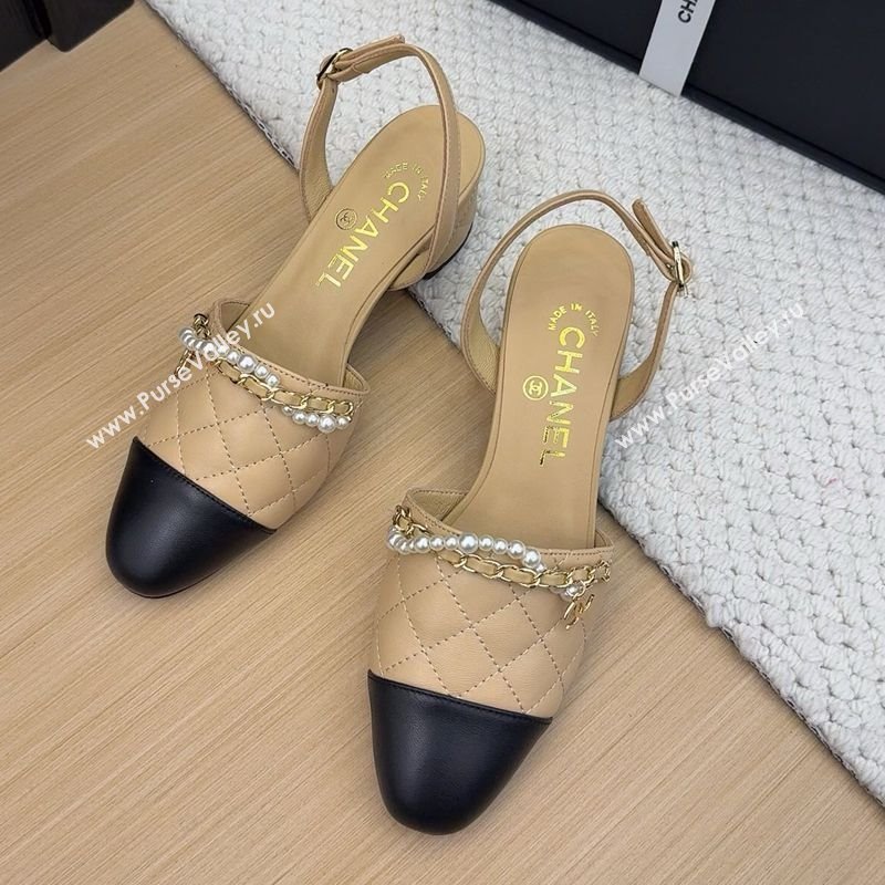 Chanel Lambskin Slingback Pumps with Chain and Pearls Beige 2025 CH041618 (MD-250416124)