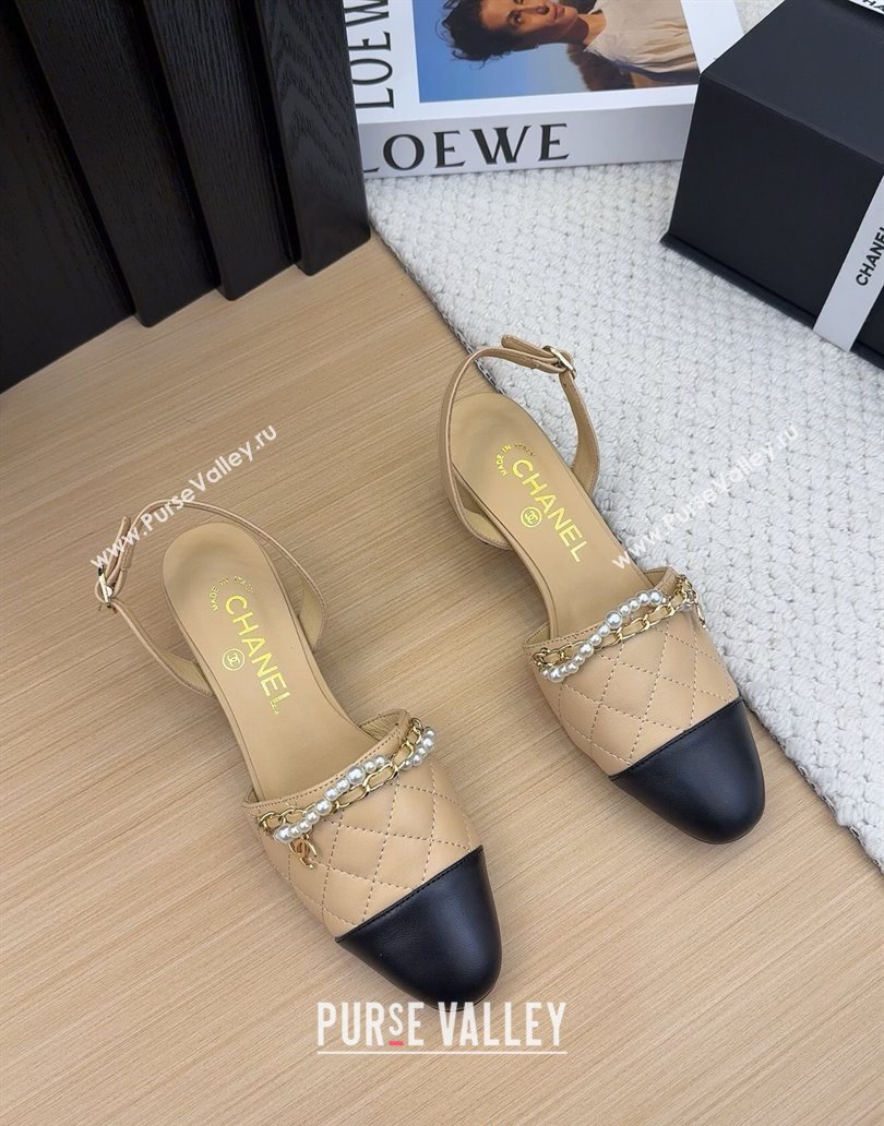 Chanel Lambskin Slingback Pumps with Chain and Pearls Beige 2025 CH041618 (MD-250416124)