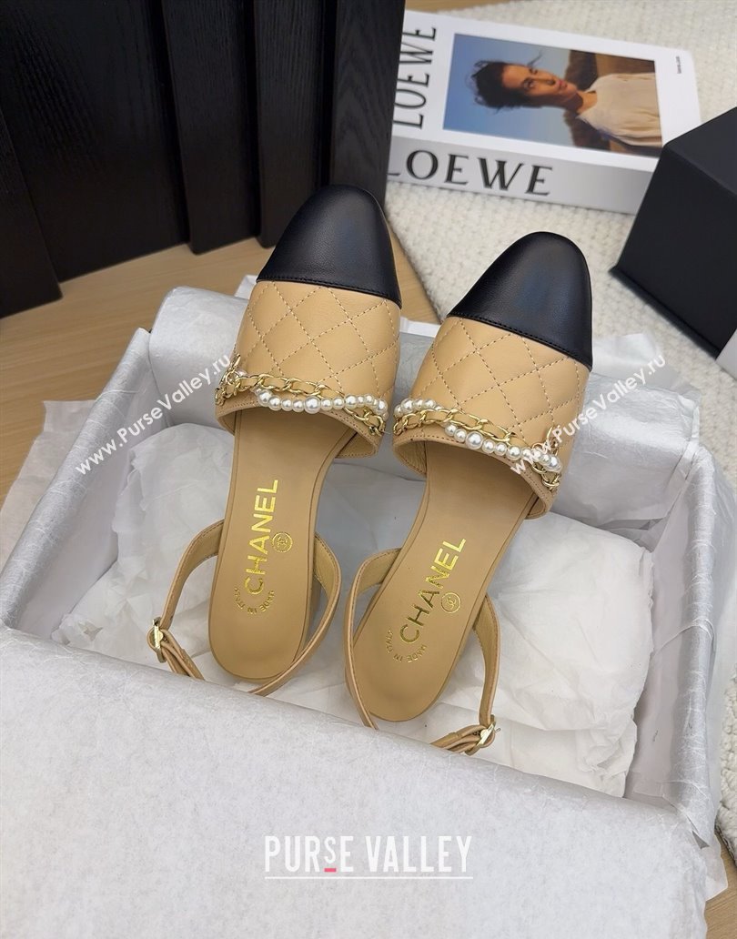 Chanel Lambskin Slingback Pumps with Chain and Pearls Beige 2025 CH041618 (MD-250416124)