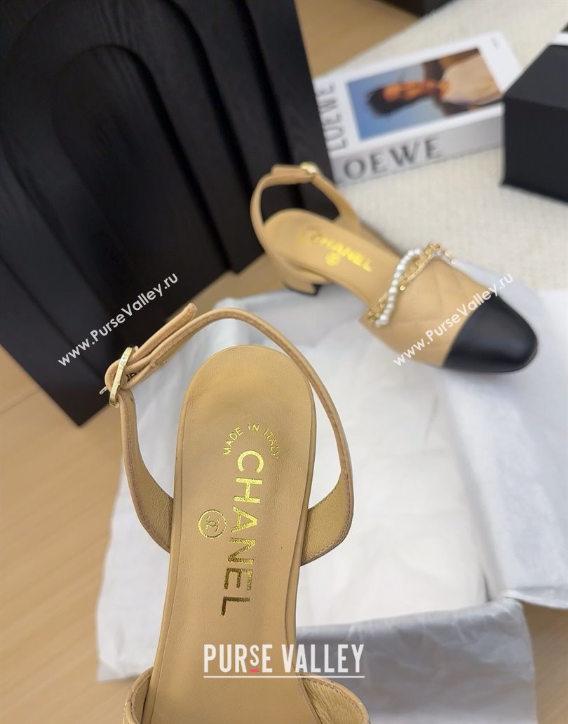 Chanel Lambskin Slingback Pumps with Chain and Pearls Beige 2025 CH041618 (MD-250416124)