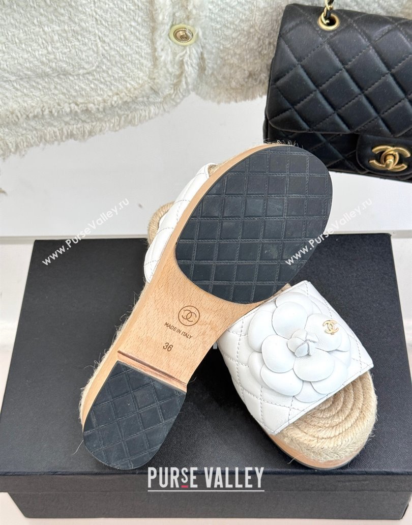 Chanel Calfskin Platform Slides Sandal 4cm with Camellia White 2025 CH041608 (MD-250416062)