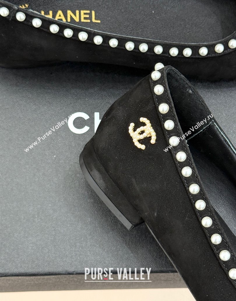Chanel Suede Patent Calfskin Ballet Flats with Pearls Black 2025 CH041609 (MD-250416063)