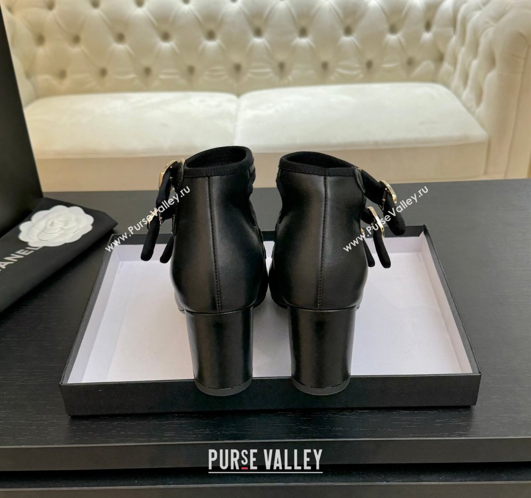 Chanel Calfskin Leather Mary Janes Pumps 7cm with Triple Buckle Black 2025 G46477 (MD-250416127)