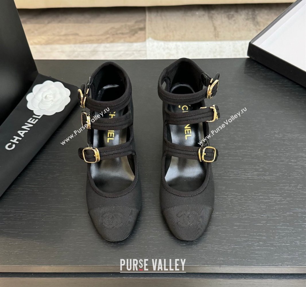Chanel Fabric Grosgrain Mary Janes Pumps 7cm with Triple Buckle Black 2025 G46477 (MD-250416131)