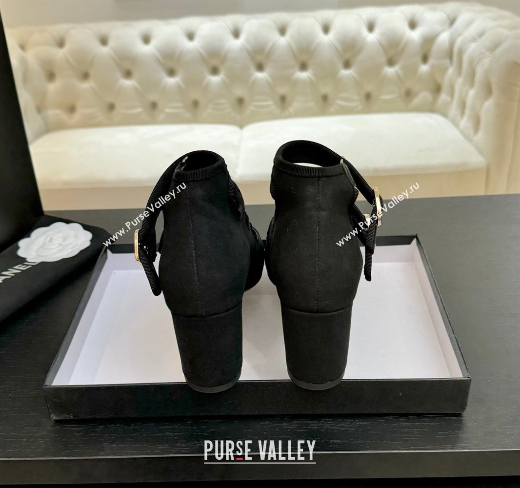Chanel Fabric Grosgrain Mary Janes Pumps 7cm with Triple Buckle Black 2025 G46477 (MD-250416131)