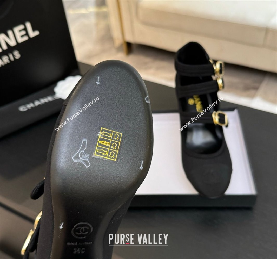 Chanel Fabric Grosgrain Mary Janes Pumps 7cm with Triple Buckle Black 2025 G46477 (MD-250416131)