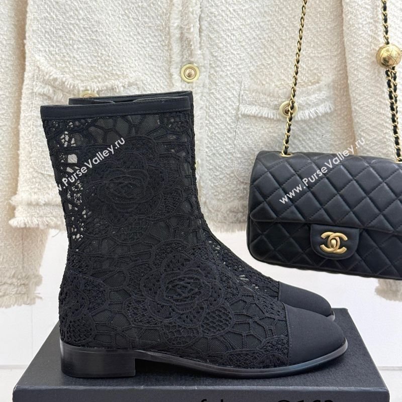 Chanel Lace Flat Ankle Boots Black 2025 CH041619 (MD-250416133)
