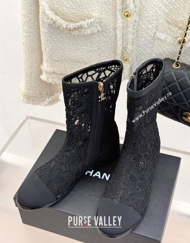 Chanel Lace Flat Ankle Boots Black 2025 CH041619 (MD-250416133)