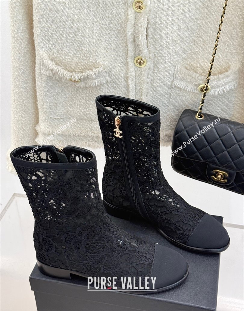 Chanel Lace Flat Ankle Boots Black 2025 CH041619 (MD-250416133)
