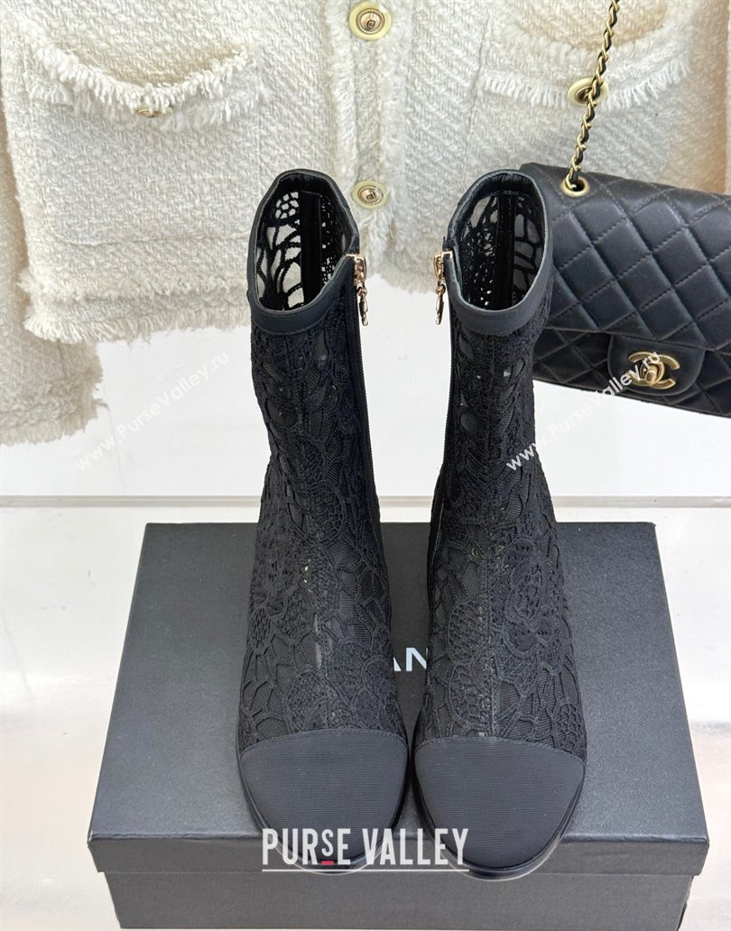 Chanel Lace Flat Ankle Boots Black 2025 CH041619 (MD-250416133)