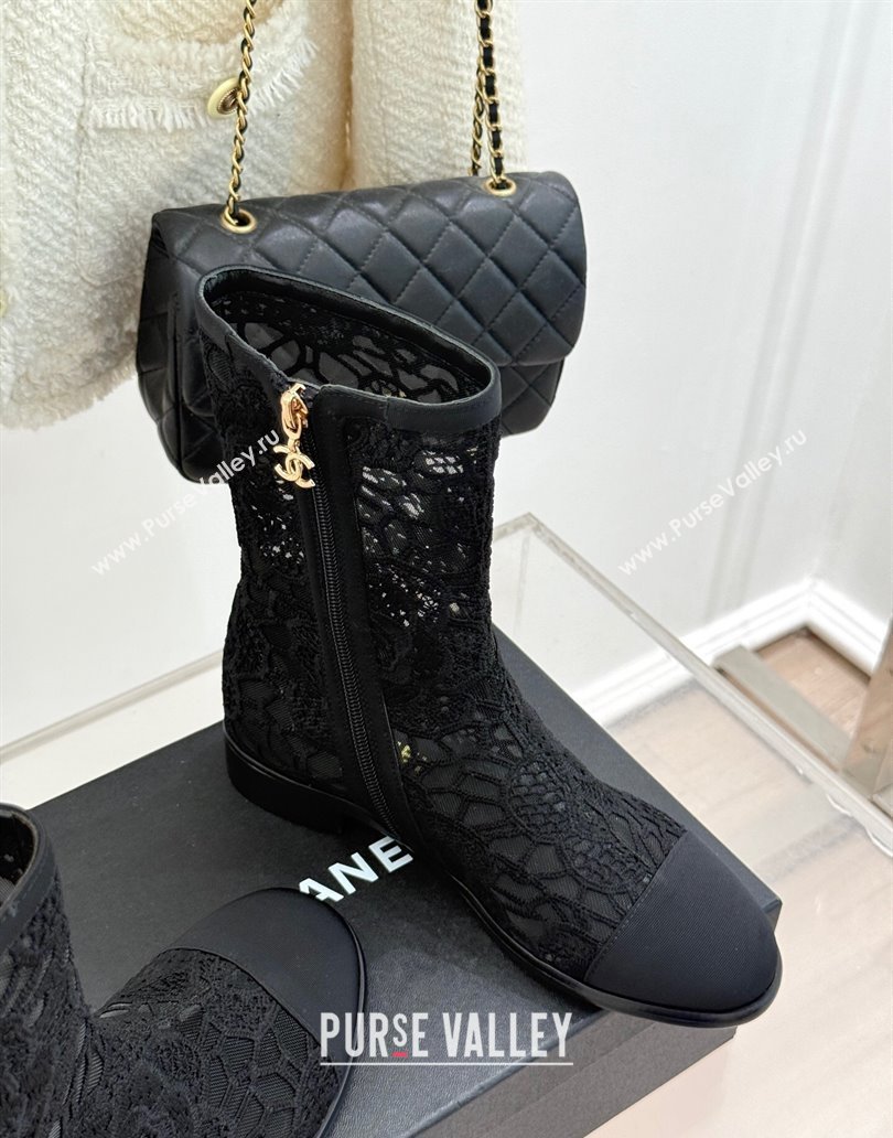 Chanel Lace Flat Ankle Boots Black 2025 CH041619 (MD-250416133)