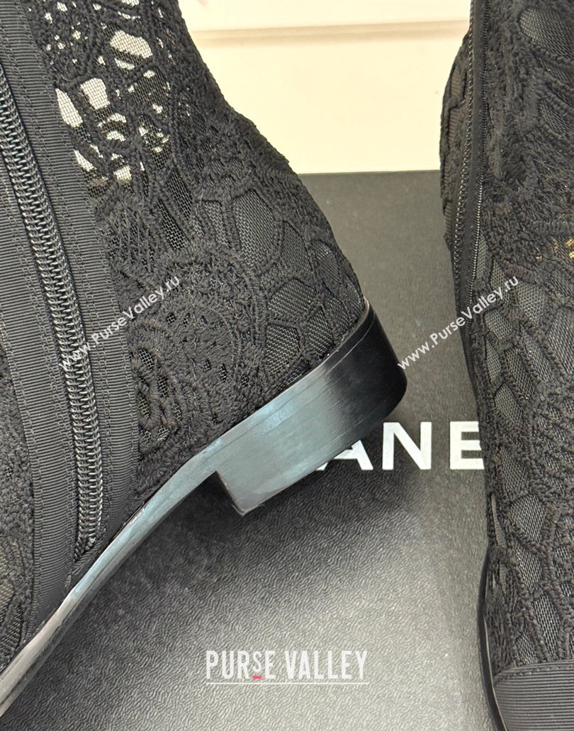 Chanel Lace Flat Ankle Boots Black 2025 CH041619 (MD-250416133)