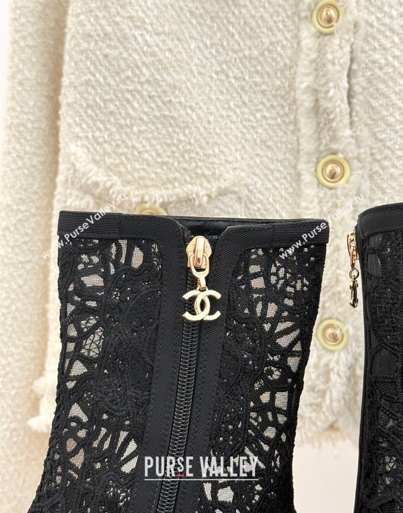 Chanel Lace Flat Ankle Boots Black 2025 CH041619 (MD-250416133)