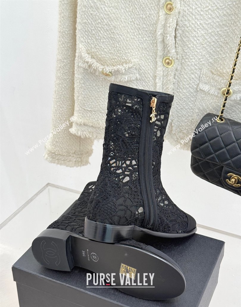 Chanel Lace Flat Ankle Boots Black 2025 CH041619 (MD-250416133)