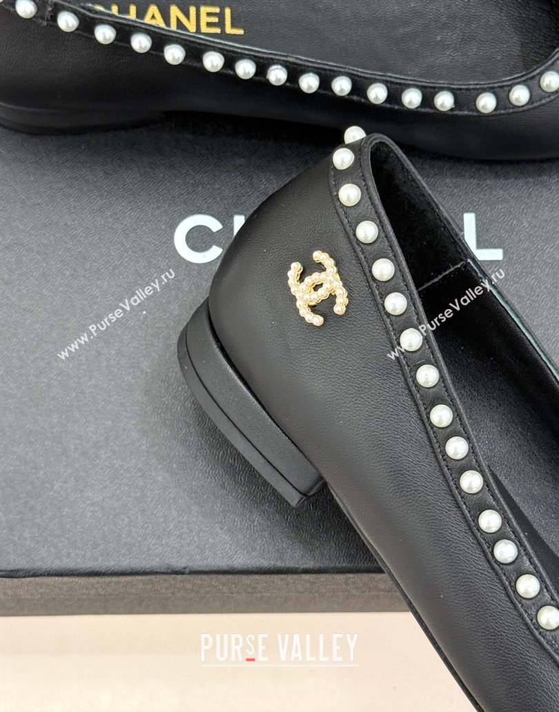 Chanel Lambskin Patent Calfskin Ballet Flats with Pearls Black 2025 CH041609 (MD-250416065)