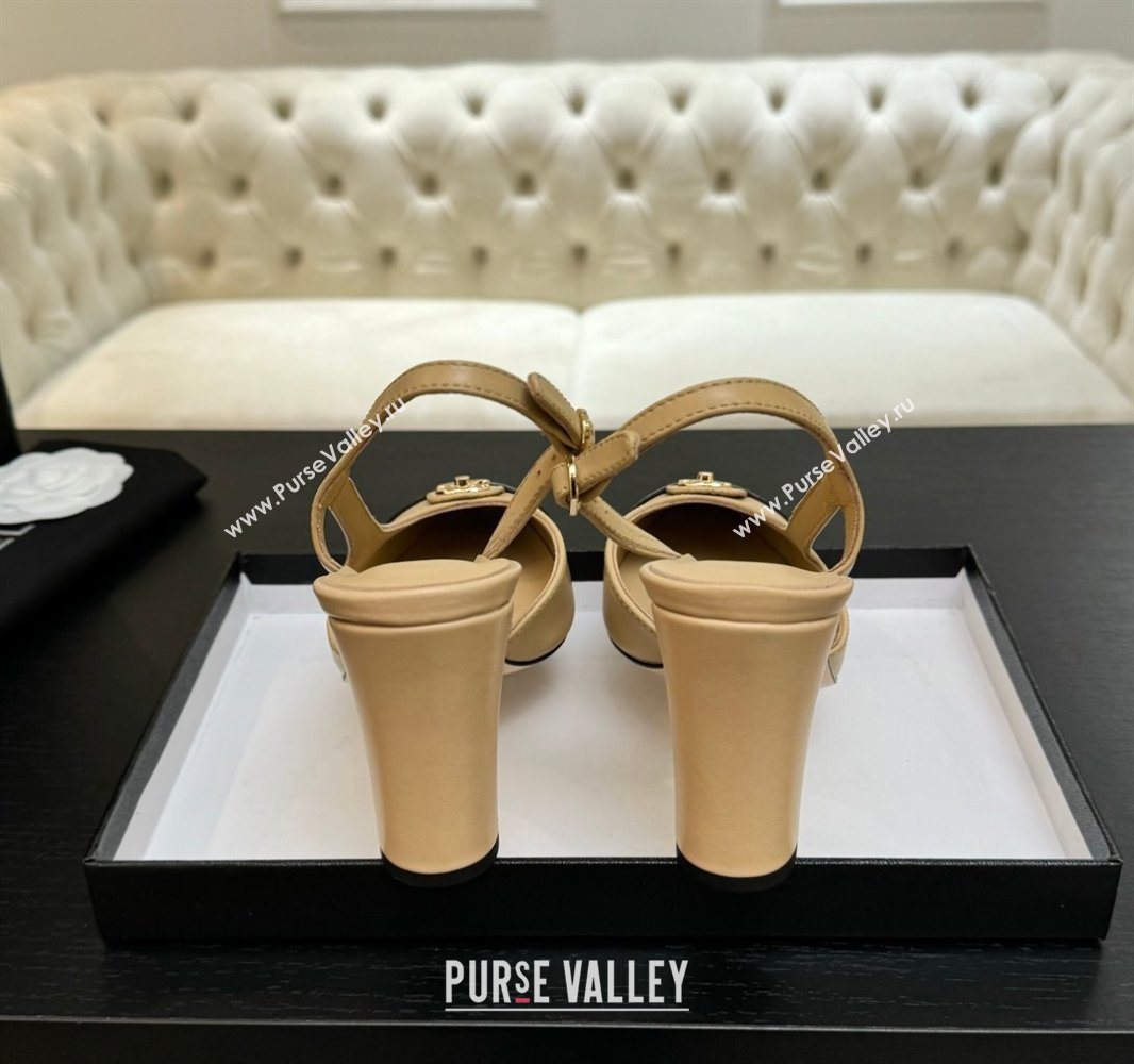 Chanel Lambskin Leather Slingback Pumps 9cm with CC Stud Tag Beige 2025 G46441 (MD-250415015)