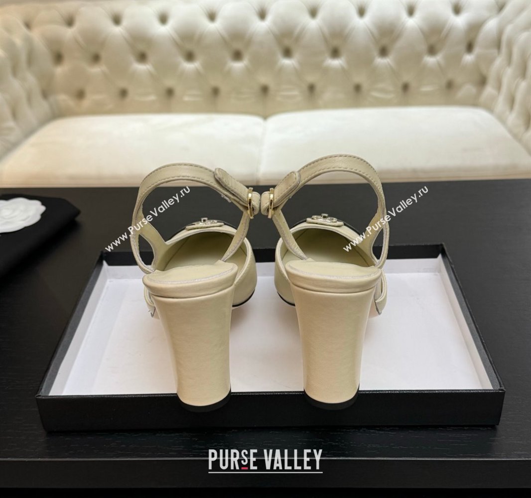 Chanel Lambskin Leather Slingback Pumps 9cm with CC Stud Tag Cream White 2025 G46441 (MD-250415016)
