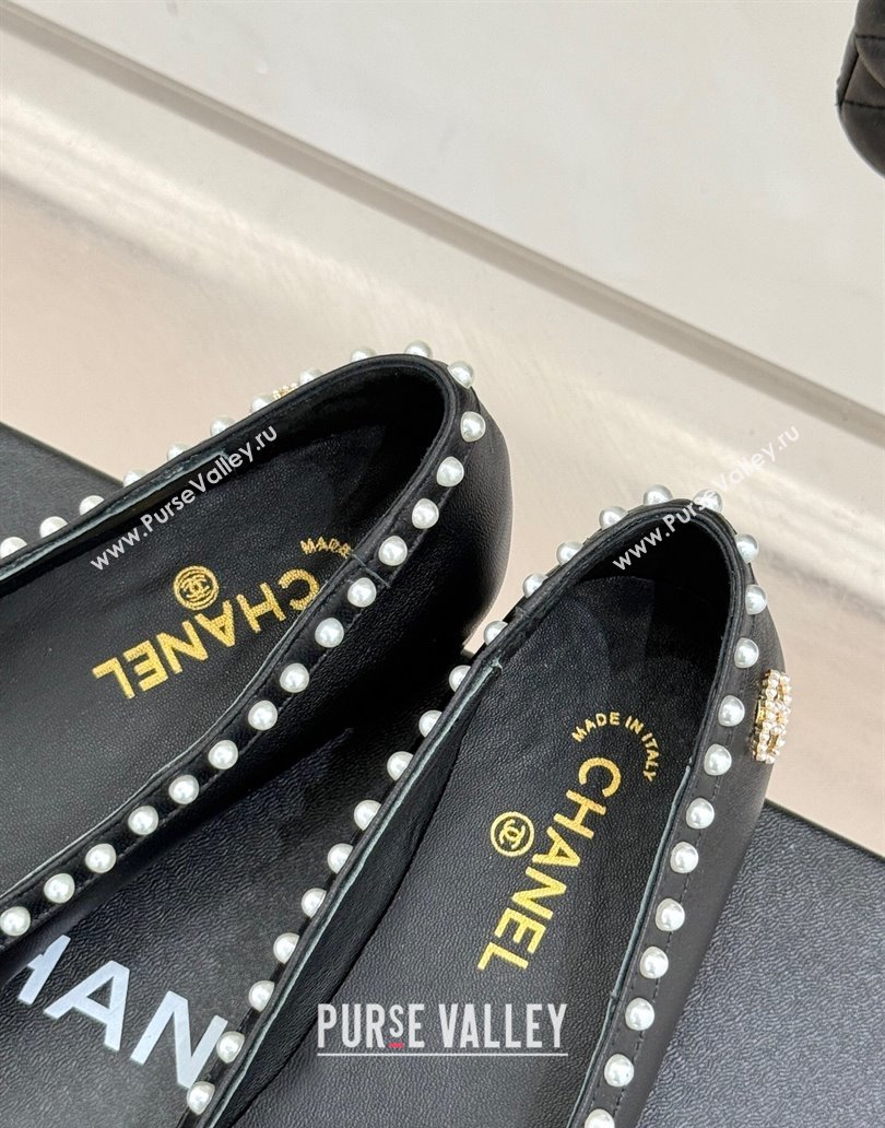 Chanel Lambskin Patent Calfskin Ballet Flats with Pearls Black 2025 CH041609 (MD-250416065)