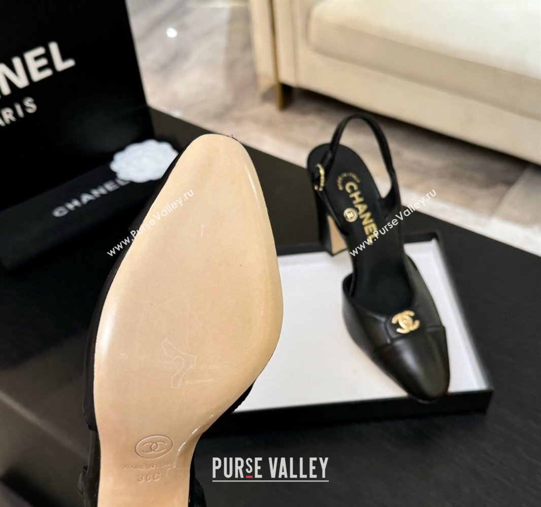 Chanel Lambskin Leather Slingback Pumps 9cm with CC Stud Tag Black 2025 G46441 (MD-250415017)
