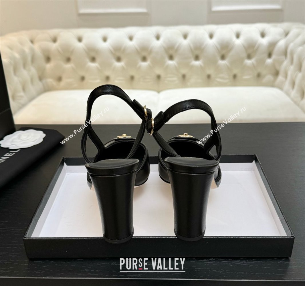 Chanel Lambskin Leather Slingback Pumps 9cm with CC Stud Tag Black 2025 G46441 (MD-250415017)