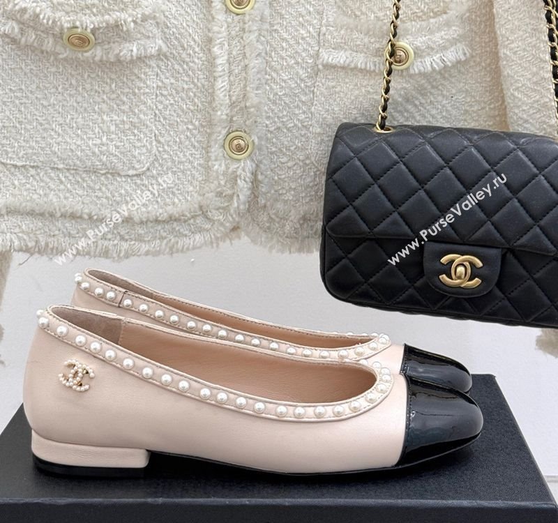 Chanel Lambskin Patent Calfskin Ballet Flats with Pearls Light Pink 2025 CH041609 (MD-250416066)