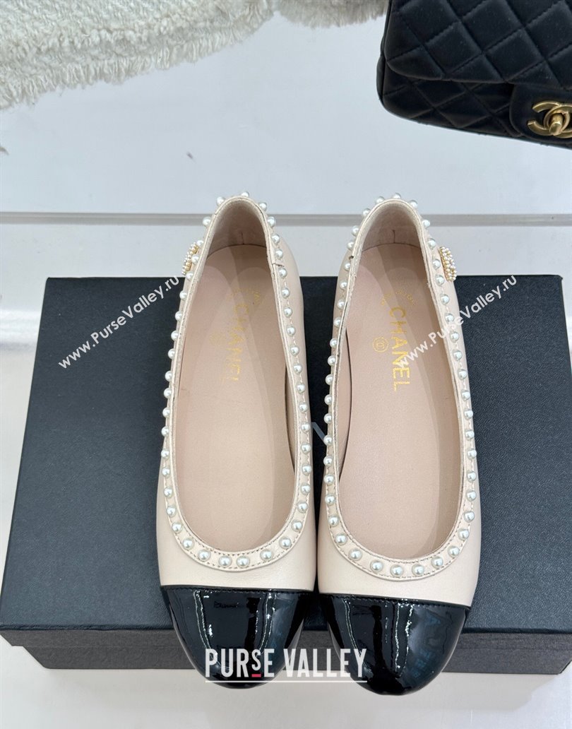 Chanel Lambskin Patent Calfskin Ballet Flats with Pearls Light Pink 2025 CH041609 (MD-250416066)