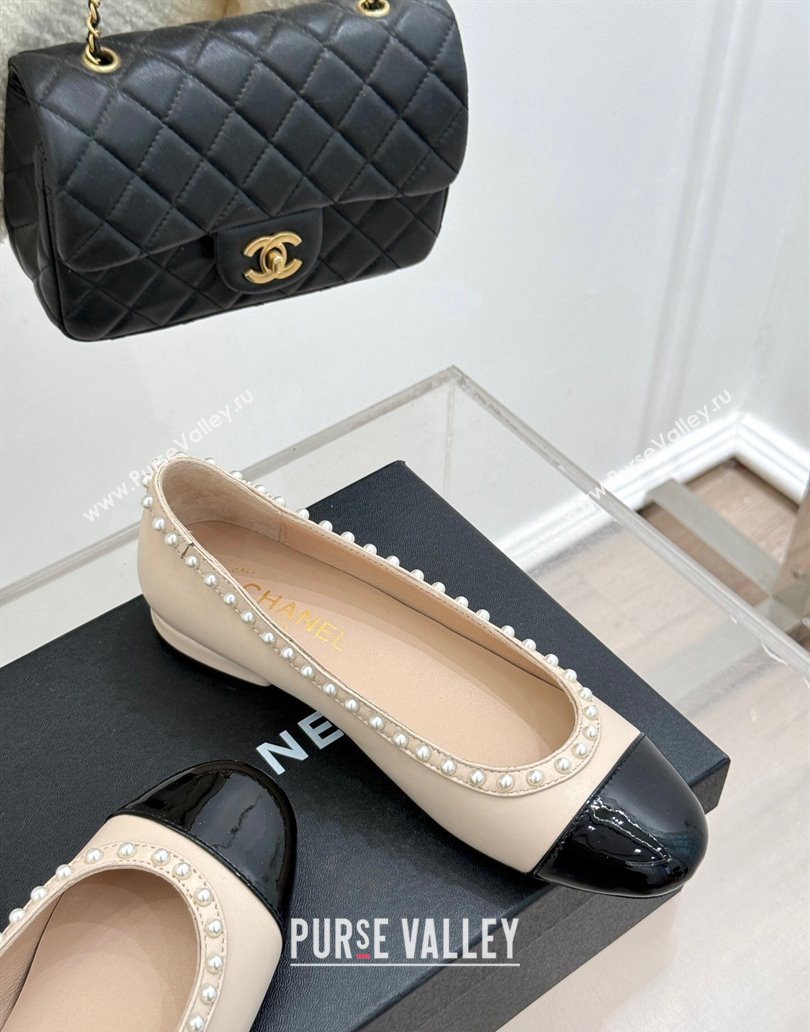 Chanel Lambskin Patent Calfskin Ballet Flats with Pearls Light Pink 2025 CH041609 (MD-250416066)