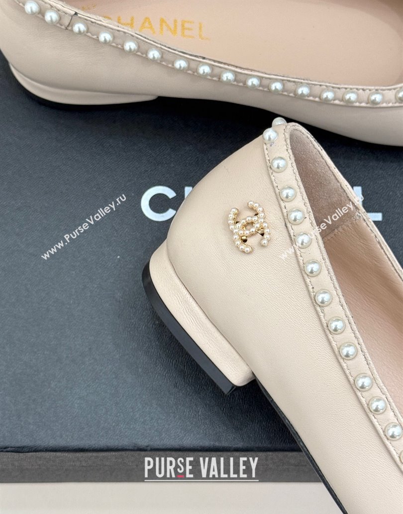 Chanel Lambskin Patent Calfskin Ballet Flats with Pearls Light Pink 2025 CH041609 (MD-250416066)