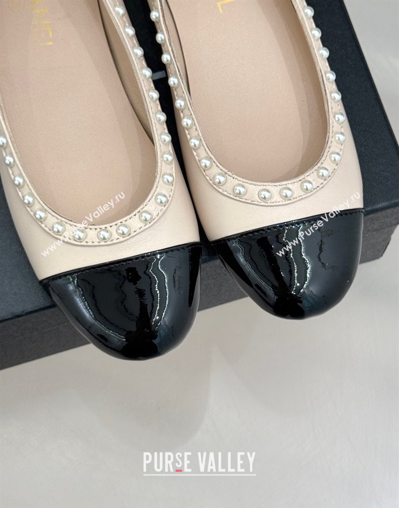 Chanel Lambskin Patent Calfskin Ballet Flats with Pearls Light Pink 2025 CH041609 (MD-250416066)