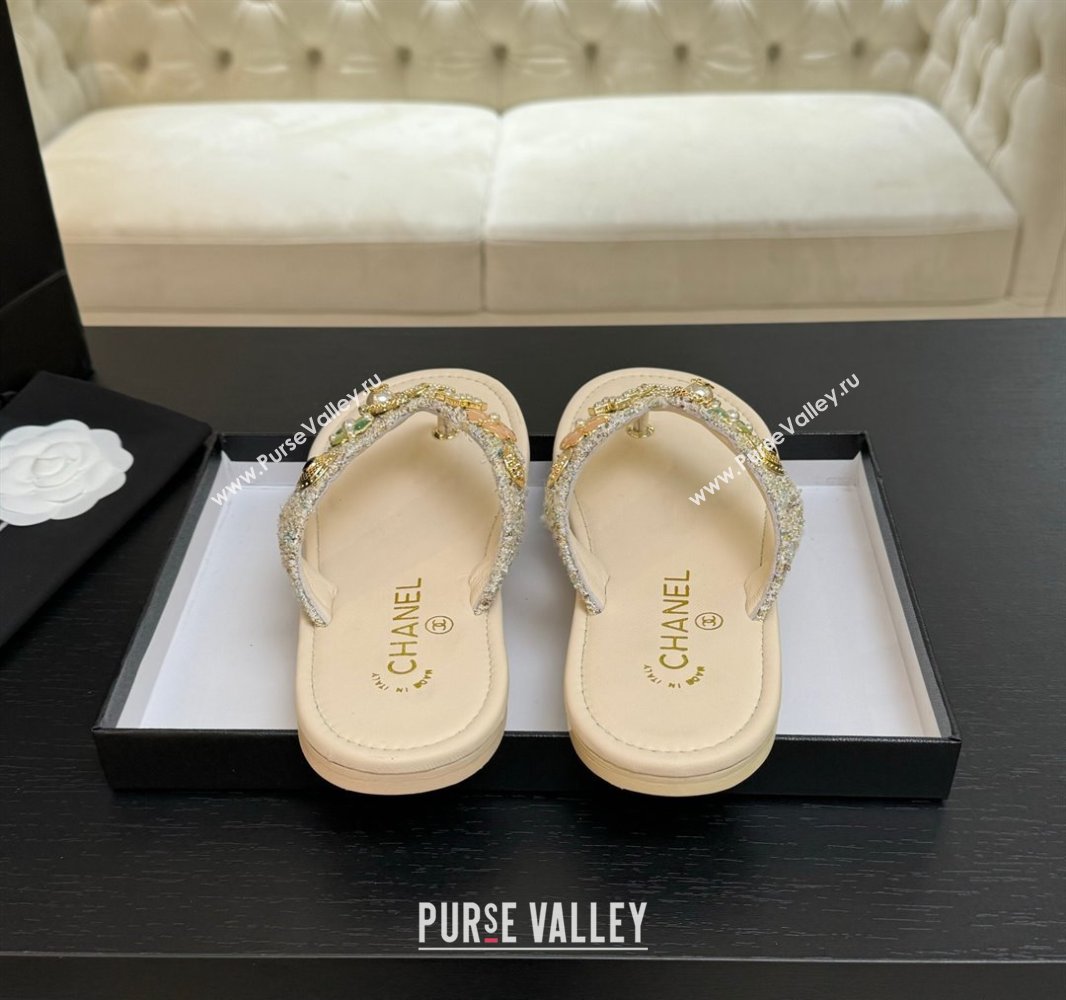 Chanel Tweed Flat Thong Slide Sandals with Charm Nude 2025 G46304 (MD-250416137)