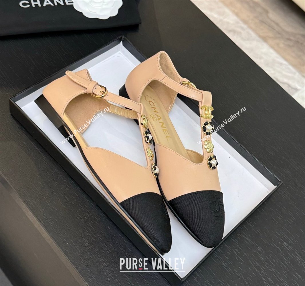 Chanel Calfskin Mary Janes Flats with Charm Rose Beige 2025 CH041620 (MD-250416141)