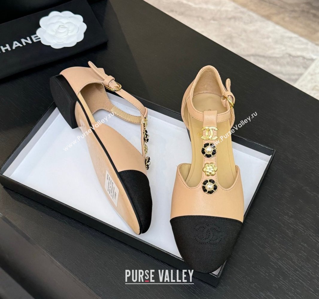Chanel Calfskin Mary Janes Flats with Charm Rose Beige 2025 CH041620 (MD-250416141)