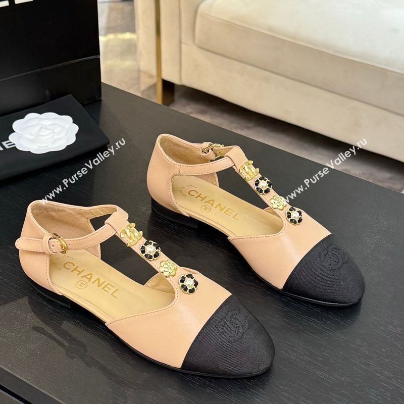 Chanel Calfskin Mary Janes Flats with Charm Rose Beige 2025 CH041620 (MD-250416141)