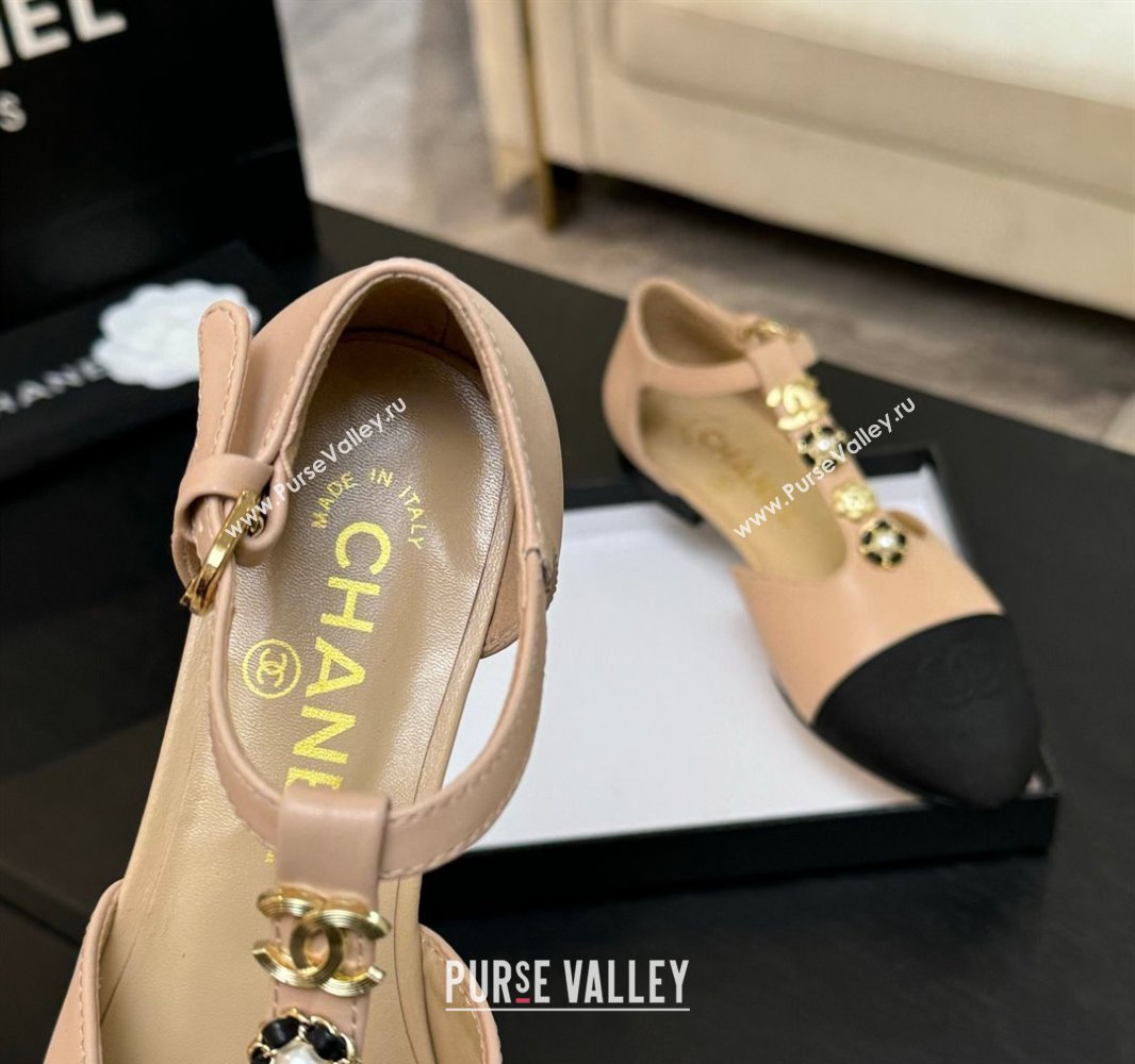 Chanel Calfskin Mary Janes Flats with Charm Rose Beige 2025 CH041620 (MD-250416141)