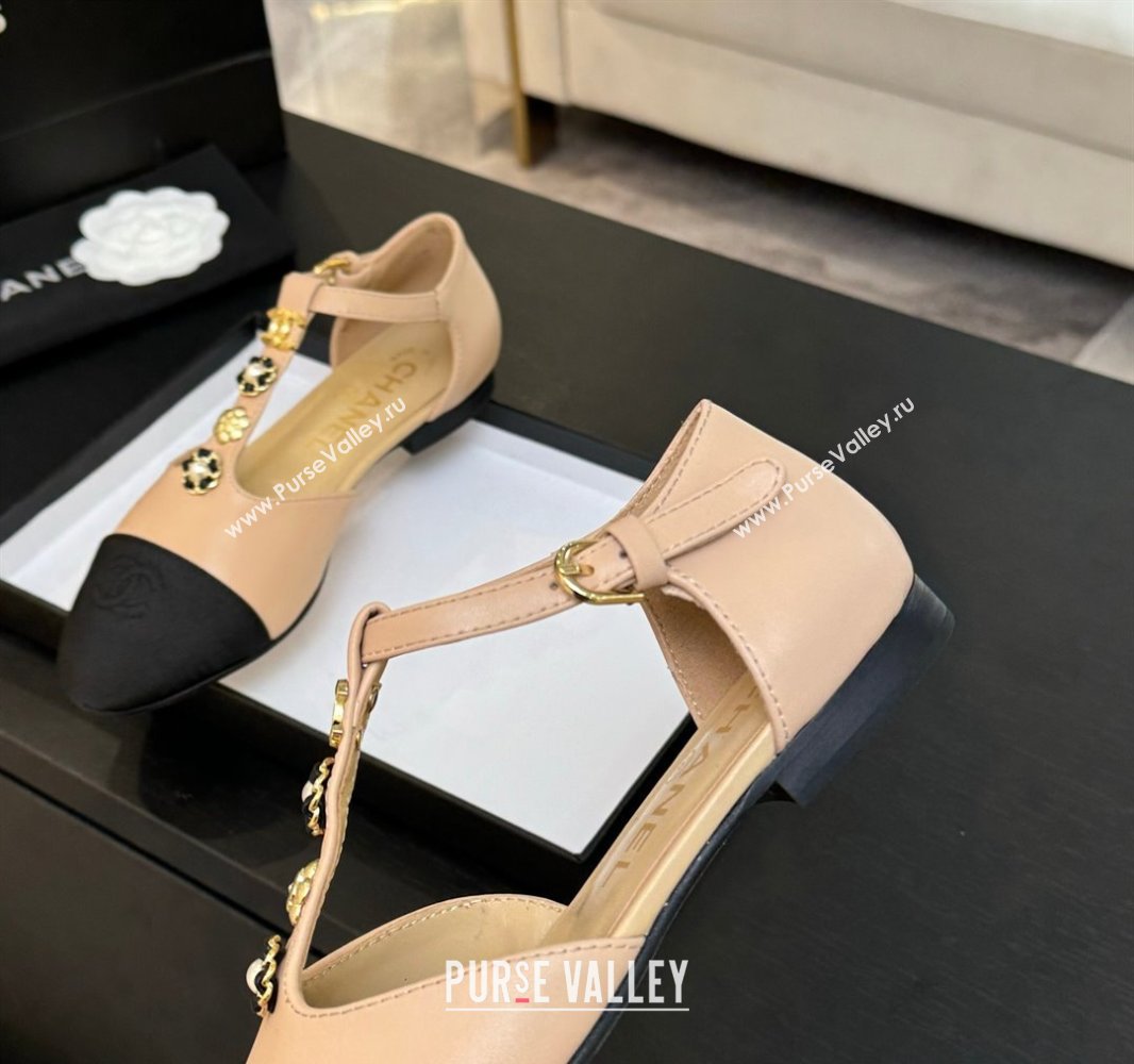 Chanel Calfskin Mary Janes Flats with Charm Rose Beige 2025 CH041620 (MD-250416141)