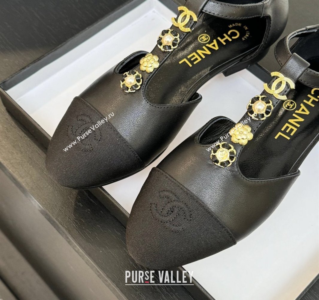 Chanel Calfskin Mary Janes Flats with Charm Black 2025 CH041620 (MD-250416142)